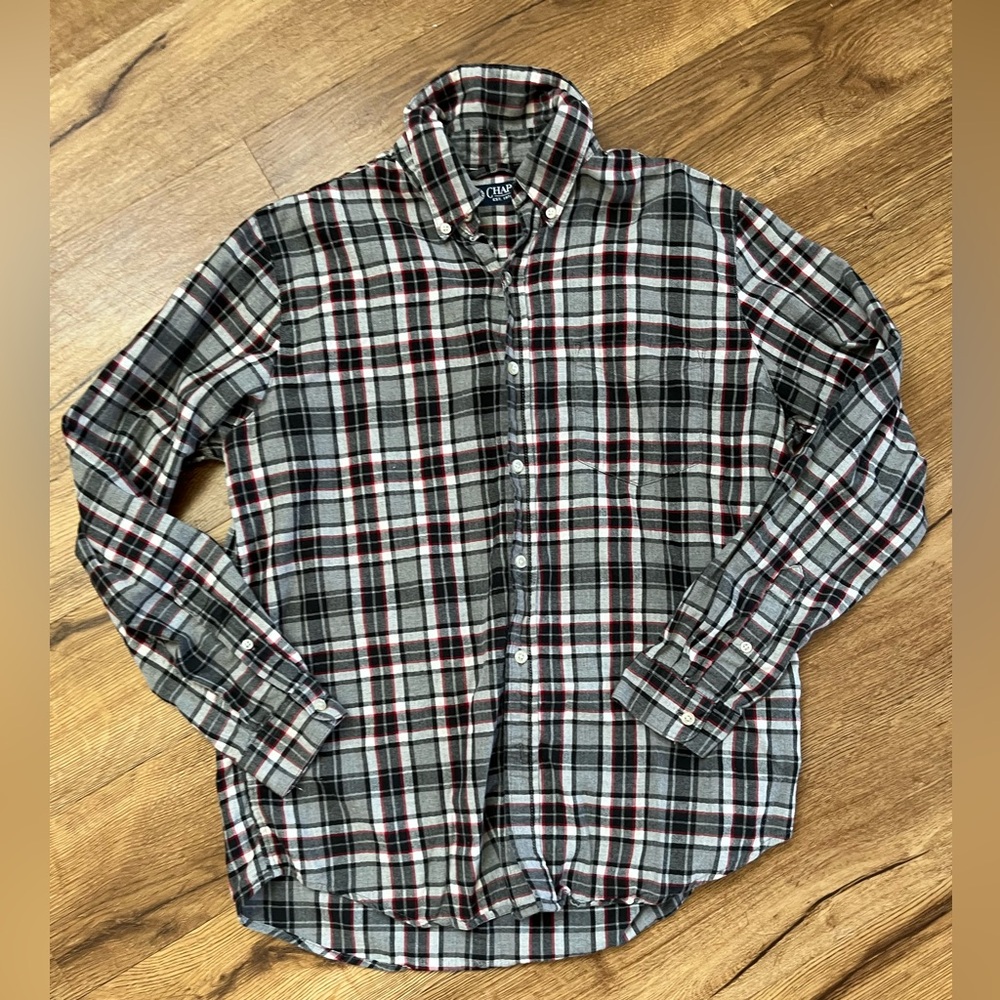 Chaps Black and Red Plaid Casual Shirt